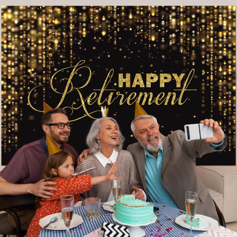 Avezano 7x5ft Happy Retirement Backdrop Black and Gold Retired Photo Background Retirement Party Decorations - Image 2